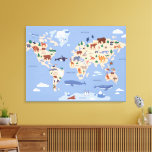 children&#39;s world map with animals canvas print