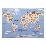 children&#39;s world map with animals cloth placemat