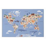 children&#39;s world map with animals faux canvas print