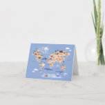 children&#39;s world map with animals note card