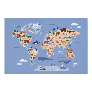 children's world map with animals poster