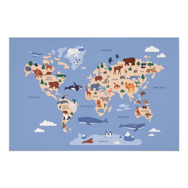 children's world map with animals poster (Front)