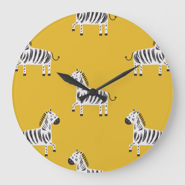 Children's Zebra: Seamless Fun Pattern Large Clock (Front)