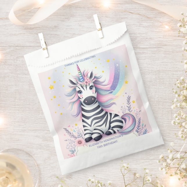Children's Zebra Unicorn Rainbow Birthday Party Favor Bag (Clipped)