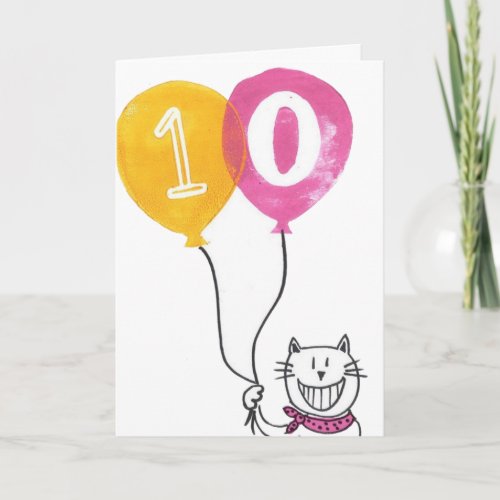 Childs 10th Birthday Card _ Cheeky Cat Smile
