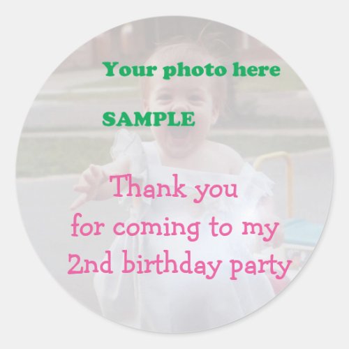 Childs 2nd Birthday Party Thank you Classic Round Sticker