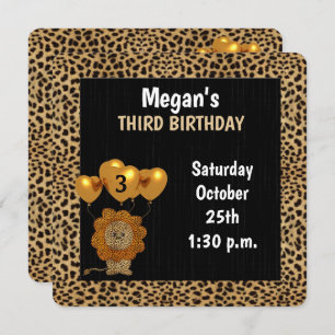Childs 3rd Birthday Party Cheetah with Black Invitation