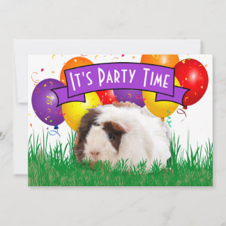 Child's 3rd Birthday Party Guinea Pig Balloons Invitation