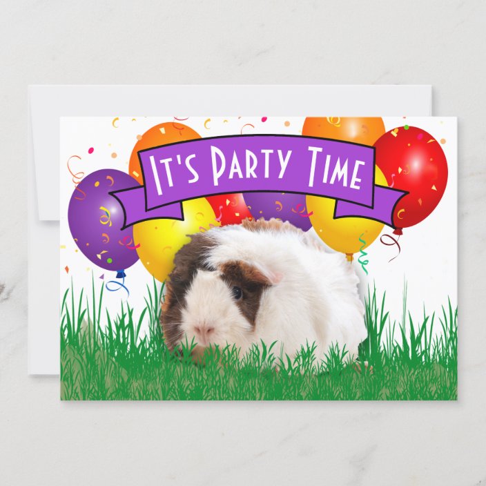 Child's 3rd Birthday Party Guinea Pig Balloons Invitation | Zazzle.com