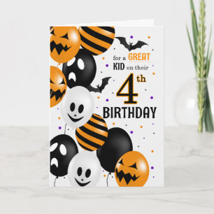 Child's 4th Birthday on Halloween Balloons Card