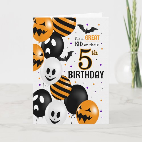 Childs 5th Birthday on Halloween Balloons Card