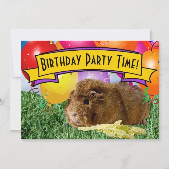 Child's 5th Birthday Party Guinea Pig Balloons Invitation (Front)