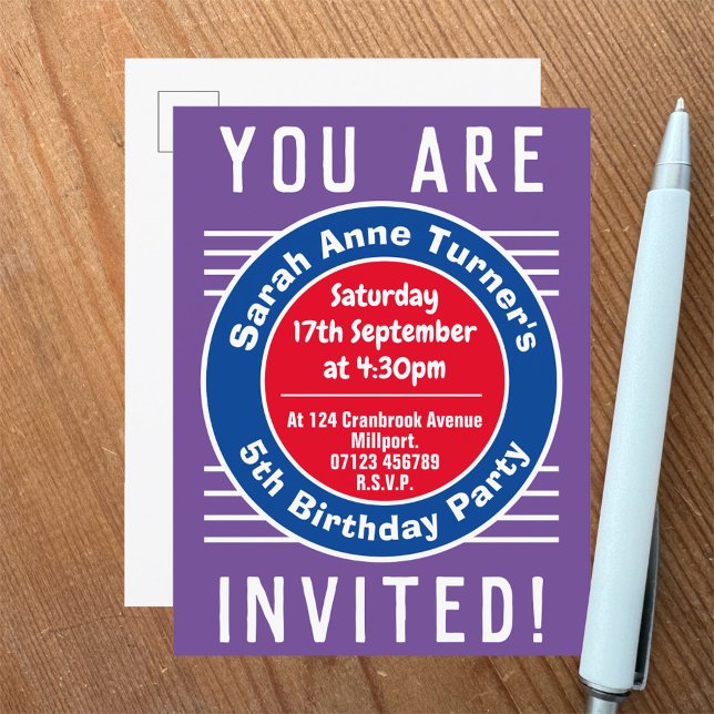 Child's 5th Birthday Party Invitation Postcard (Creator Uploaded)