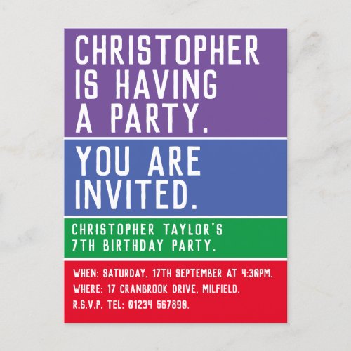 Childs 7th Birthday Party Invitation
