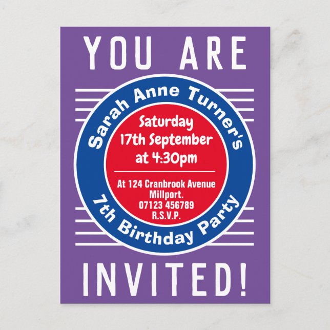 Child's 7th Birthday Party Invitation Postcard (Front)