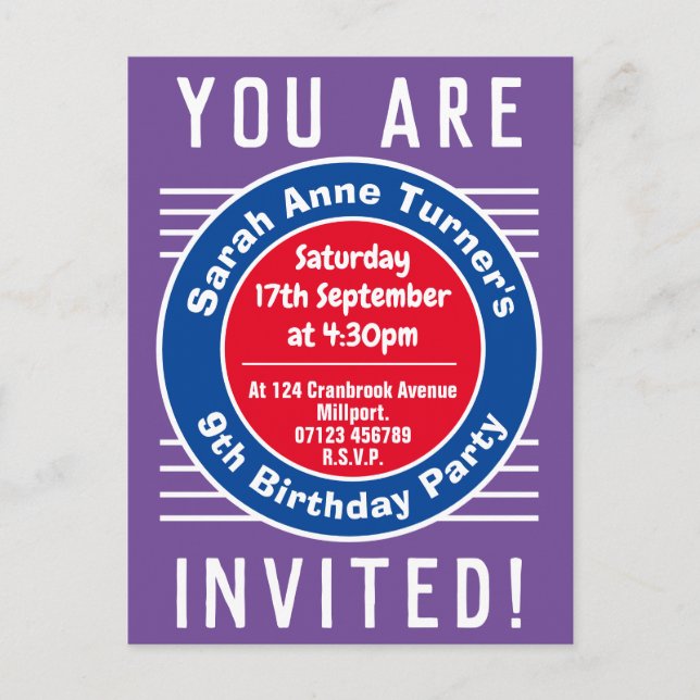 Child's 9th Birthday Party Invitation Postcard (Front)