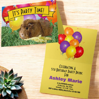 Child's Animal Birthday Party Guinea Pig Balloons Invitation