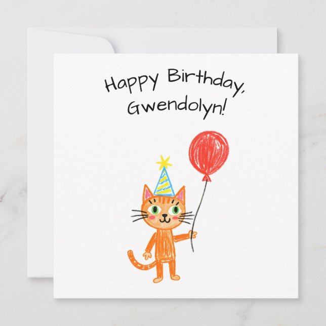 Child's Art Style Orange Cat Flat Birthday Card (Front)