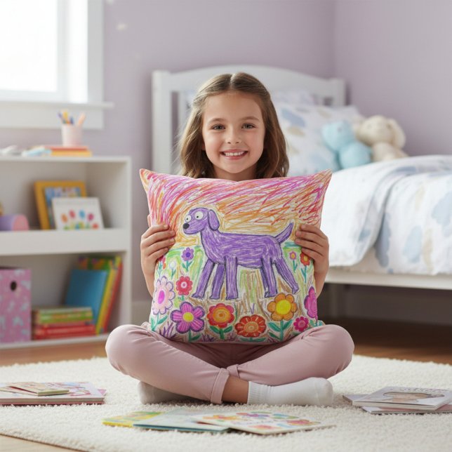 Childs Artwork Colorful Abstract Kids Drawing  Throw Pillow (Creator Uploaded)