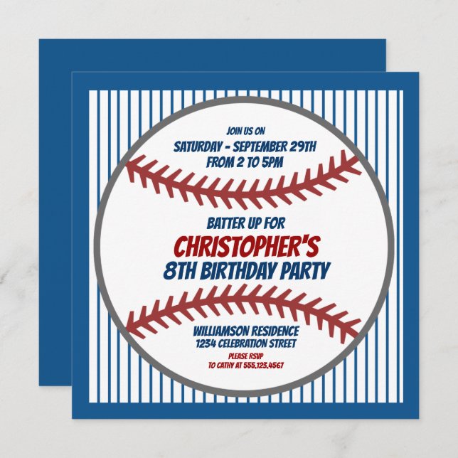Child's Baseball Birthday Party Invitation (Front/Back)