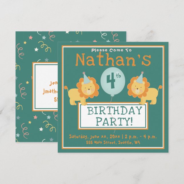 Child's Birthday - 4 Years Old - Party Invitation (Front/Back)