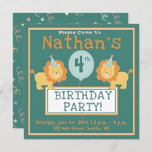 Childs Birthday _ 4 Years Old _ Party Invitation