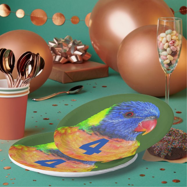 Child's Birthday Age Rainbow Lorikeet Paper Plates (Multi)