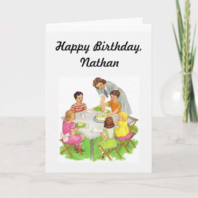 Child's Birthday Card, Vintage Party Image Card (Front)