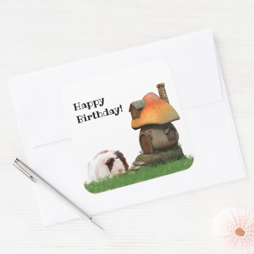 Childs Birthday Cute Guinea Pig Mushroom House Square Sticker