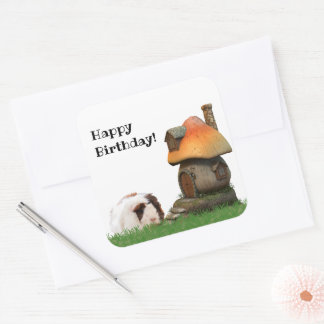 Child's Birthday Cute Guinea Pig Mushroom House Square Sticker