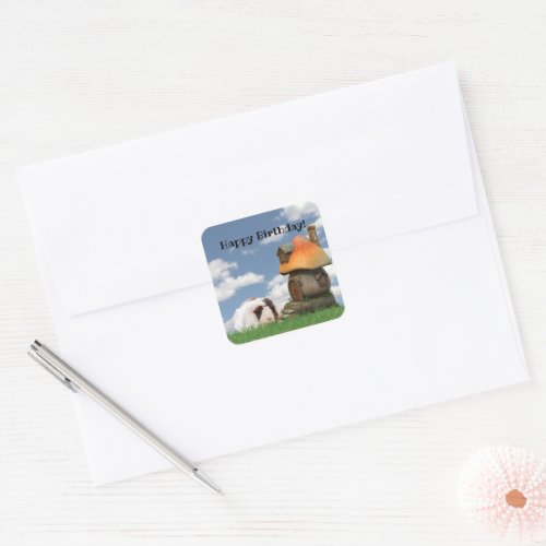 Childs Birthday Cute Guinea Pig Mushroom House Square Sticker