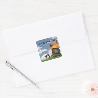 Child's Birthday Cute Guinea Pig Mushroom House Square Sticker