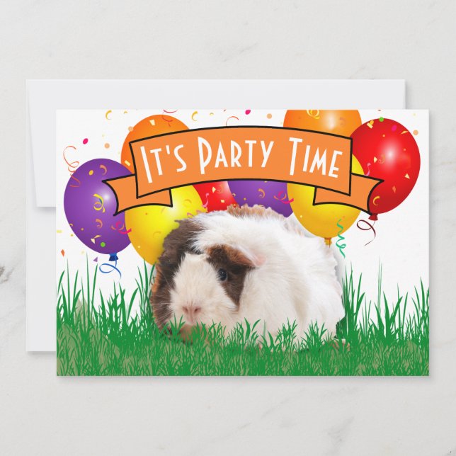 Child's Birthday Guinea Pig Balloons Orange Banner Invitation (Front)