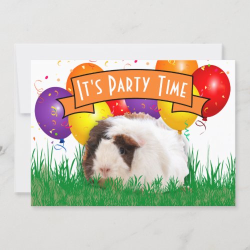 Childs Birthday Guinea Pig Balloons Orange Banner Invitation