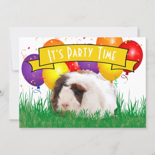 Childs Birthday Guinea Pig Balloons Yellow Banner Invitation