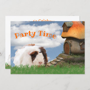 Child's Birthday Party Guinea Pig Mushroom House Invitation