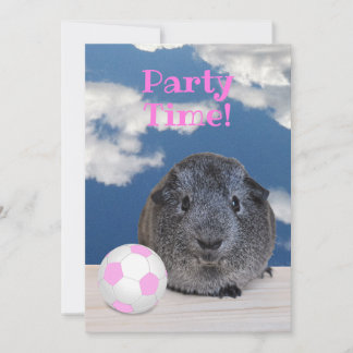 Child's Birthday Party Guinea Pig Pink Soccer Ball Invitation
