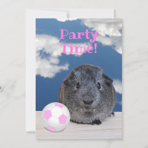 Childs Birthday Party Guinea Pig Pink Soccer Ball Invitation