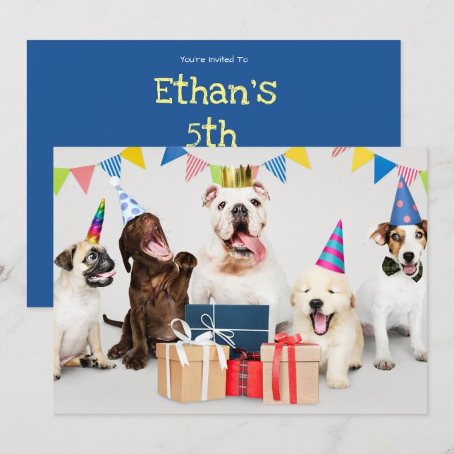 Child's Birthday Party Invitation, Dogs, Name Invitation (Front/Back)
