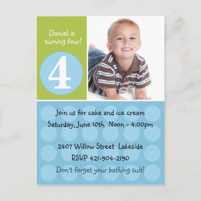 Childs Birthday Party Invitation Postcard (Front)