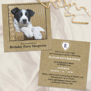 Child's Birthday Puppy Replaceable Photo Sleepover Invitation