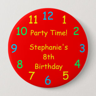 Child's Birthday Red Button / Pin, Party Time