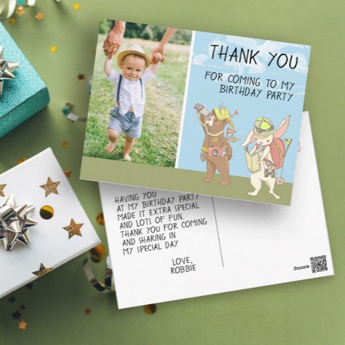 Childs Birthday Thank You Cute Woodland Animals Postcard