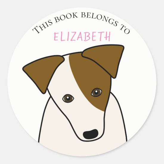 child's book label w cute dog custom name