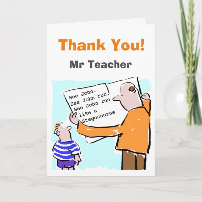 Child's Book Throws up a Surprise. Funny Letterpress Thank You Card (Front)