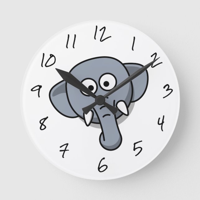 Child's Cartoon Elephant Round Clock (Front)