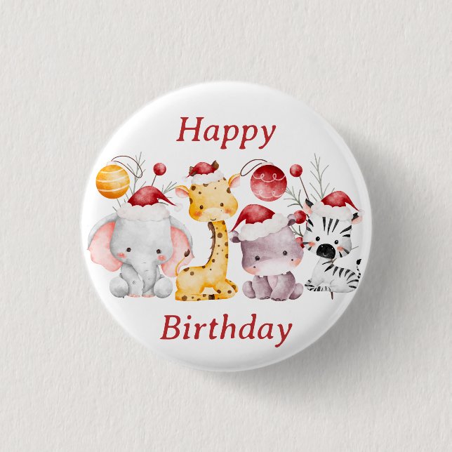 Child's Christmas Birthday Party Button (Front)