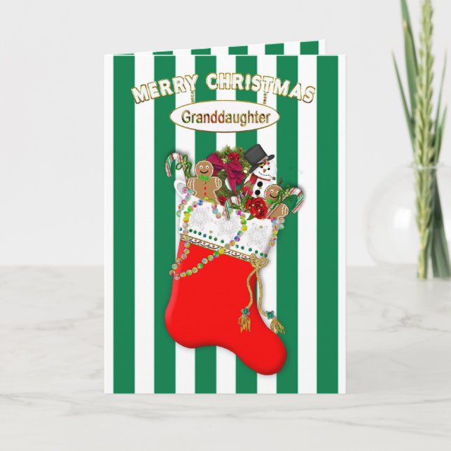 Child's Christmas Stocking - Granddaughter - Candy Holiday Card (Front)