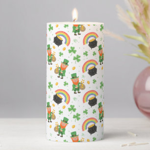 Child's Coloring Style Fun St Patrick's Day  Pillar Candle