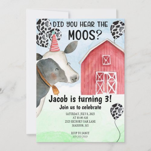 Childs Cow Birthday Invitation